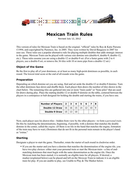Printable Rules For Mexican Train